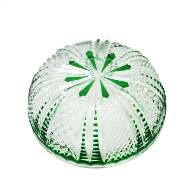 ALDO Creative Arts >Pottery Luxury Elegant Hand Carved  Bohemian Czech Style  Green Crystal Engraving Hand Cut Centerpiece  Vase