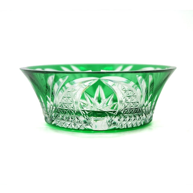 ALDO Creative Arts >Pottery Luxury Elegant Hand Carved  Bohemian Czech Style  Green Crystal Engraving Hand Cut Centerpiece  Vase