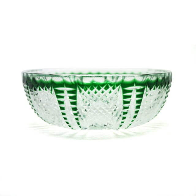 ALDO Creative Arts >Pottery Luxury Elegant Hand Carved  Bohemian Czech Style  Green Crystal Engraving Hand Cut Centerpiece  Vase
