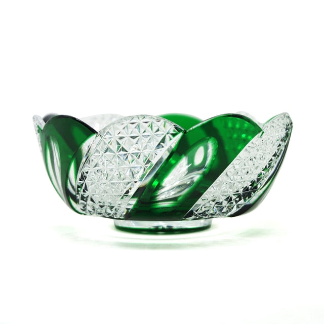 ALDO Creative Arts >Pottery Luxury Elegant Hand Carved  Bohemian Czech Style  Green Crystal Engraving Hand Cut Centerpiece  Vase