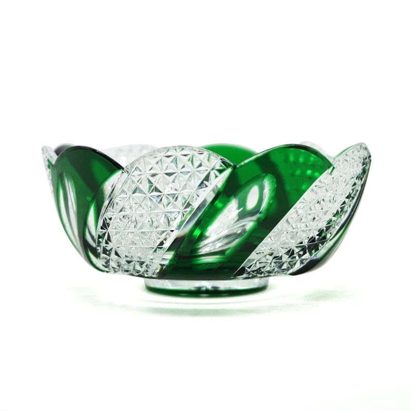 ALDO Creative Arts >Pottery Luxury Elegant Hand Carved  Bohemian Czech Style  Green Crystal Engraving Hand Cut Centerpiece  Vase