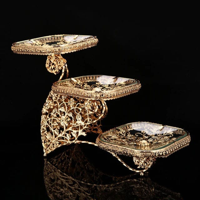 ALDO Creative Arts >Pottery Style 6 / new / resin Unique 3 and 4 Tier Designer Crystal Glass Golden Fruit Cake Servers