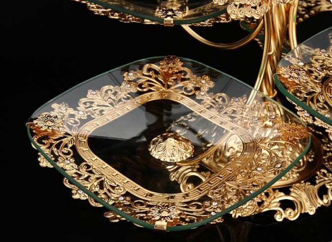 ALDO Creative Arts >Pottery Unique 3 and 4 Tier Designer Crystal Glass Golden Fruit Cake Servers