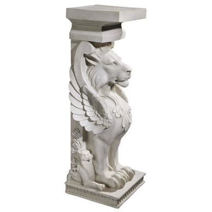 ALDO Décor>Artwork>Colum>Pedestal 10"Wx10.5"Dx30"H / NEW / Resin Roman Pompeii Style Sculptural Winged Lion Pedestals