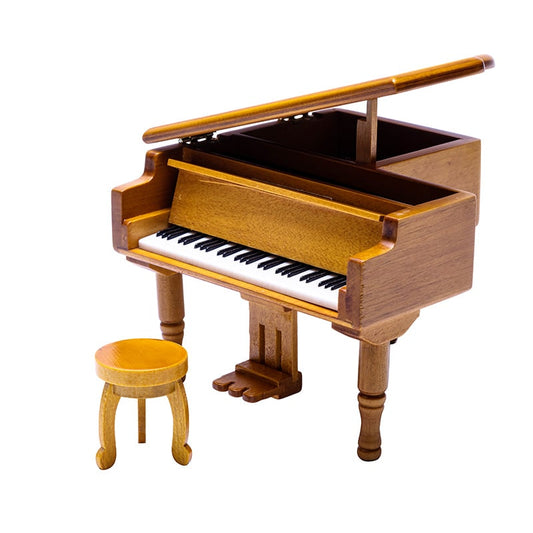 ALDO Decor > Artwork > Sculptures & Statues 1.1 x 1.5 inch high / NEW / wood Grand Piano Birch  Music Box With Round Stool And Jewelry Storage Gift for Valentine's Day Christmas or Birthday