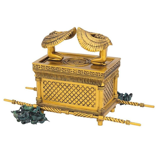 ALDO Décor>Artwork>Sculptures & Statues 11.5"Wx4"Dx7"H. 2 lbs. / NEW / resin Ark of the Covenant  Golden Desktop Statue