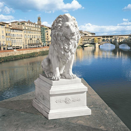 ALDO Décor>Artwork>Sculptures & Statues 13"Wx21.5"Dx28"H / NEW / Resin Lion of Florence Sentinel Garden Sculpture With Base