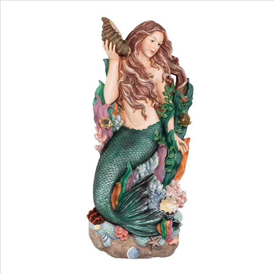 ALDO Décor>Artwork>Sculptures & Statues 13"Wx3.5"Dx29"H / NEW / Resin Mermaid Poolside Garden Wall Sculpture By Artist Jaimy