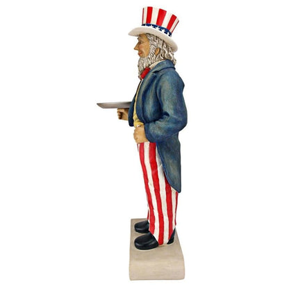 ALDO Decor > Artwork > Sculptures & Statues 14.5"Wx10.5"Dx32"H / NEW / resin Uncle Sam Yankee Doodle Dandy Statue 4 of July  Patriotic Butler Pedestal Sculptural Table