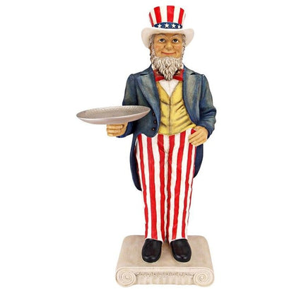 ALDO Decor > Artwork > Sculptures & Statues 14.5"Wx10.5"Dx32"H / NEW / resin Uncle Sam Yankee Doodle Dandy Statue 4 of July  Patriotic Butler Pedestal Sculptural Table