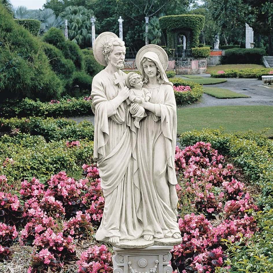 ALDO Décor>Artwork>Sculptures & Statues 17.5"Wx12.5"Dx42"H / NEW / Resin Holy Family Saints Mary Christ Jesus and Joseph Grande Garden Statue By artist Carlo Bronti