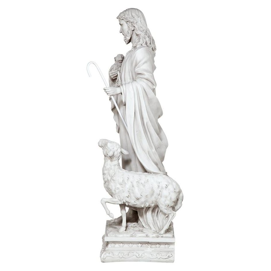 ALDO Décor>Artwork>Sculptures & Statues 17"Wx16"Dx43"H. / NEW / Resin Jesus Christ the Good Shepherd Grande Garden Statue  by Carlo Bronti