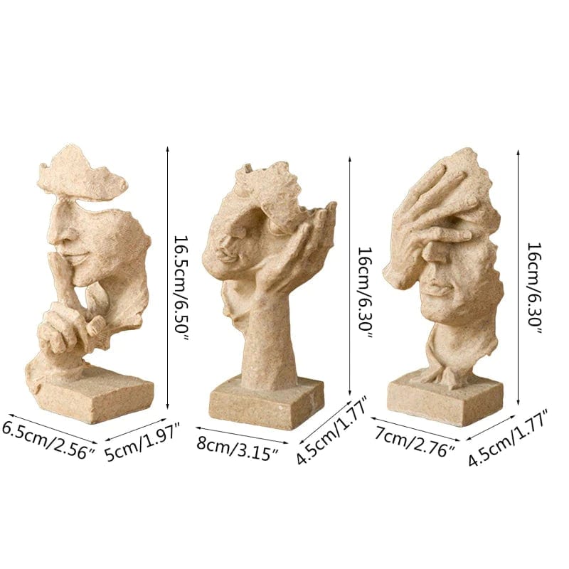 ALDO Decor > Artwork > Sculptures & Statues 2.56x1.97x6.5inches each / New / resin See Nothing ,Hear Nothing, Say Nothing , Deck Top Sculpture Set of Three