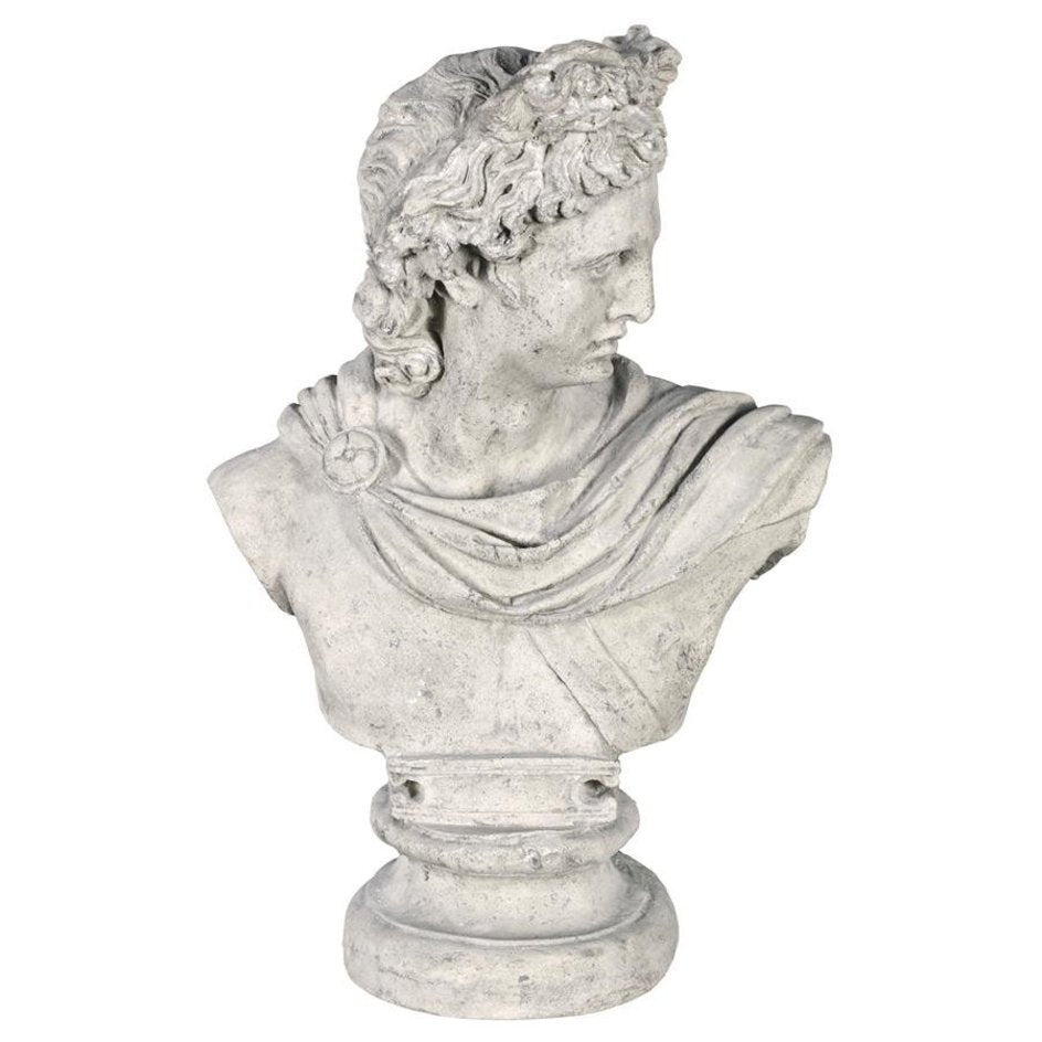 ALDO Décor>Artwork>Sculptures & Statues 22.5"Wx14"Dx32.5"H / NEW / resin Apollo Belvedere Classical Garden Sculptural Bust
