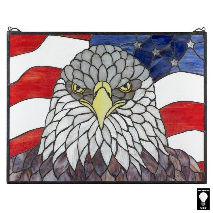 ALDO Decor > Artwork > Sculptures & Statues 24 Wx18.5"H / New / stained glass American Patriot's 4th of July Bald Eagle Window Stained Glass