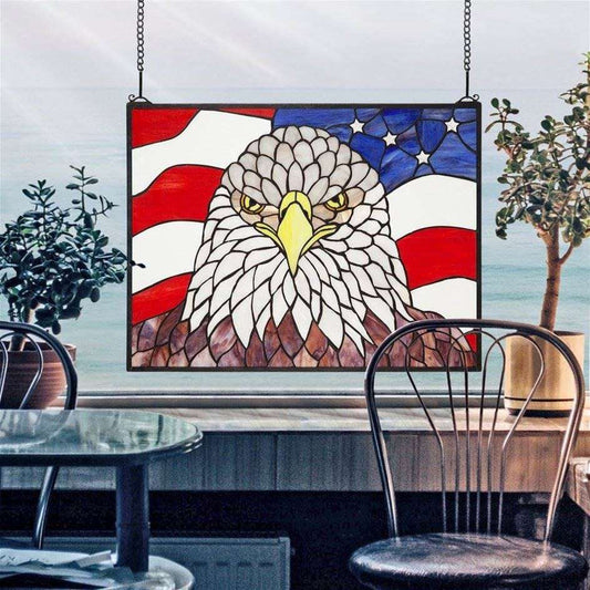 ALDO Decor > Artwork > Sculptures & Statues 24 Wx18.5"H / New / stained glass American Patriot's 4th of July Bald Eagle Window Stained Glass
