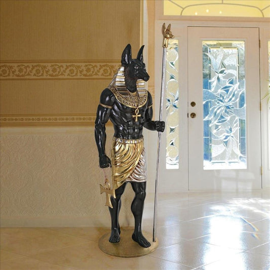 ALDO Décor>Artwork>Sculptures & Statues 26.5"Wx26.5"Dx74"H / NEW / rasin Life-Size Anubis Egyptian Grand Ruler Hand Painted in Faux Ebony and Real Gold and Silver Statue