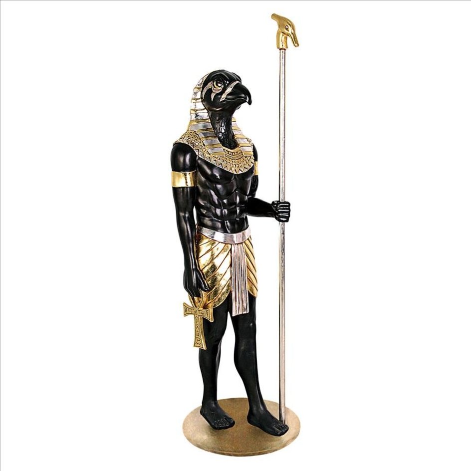 ALDO Décor>Artwork>Sculptures & Statues 26.5"Wx26.5"Dx74"H / NEW / rasin Life-Size Horus Egyptian Grand Ruler Hand Painted in Faux Ebony and Real Gold and Silver Statue