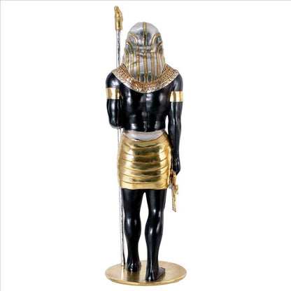 ALDO Décor>Artwork>Sculptures & Statues 26.5"Wx26.5"Dx74"H / NEW / rasin Life-Size Horus Egyptian Grand Ruler Hand Painted in Faux Ebony and Real Gold and Silver Statue