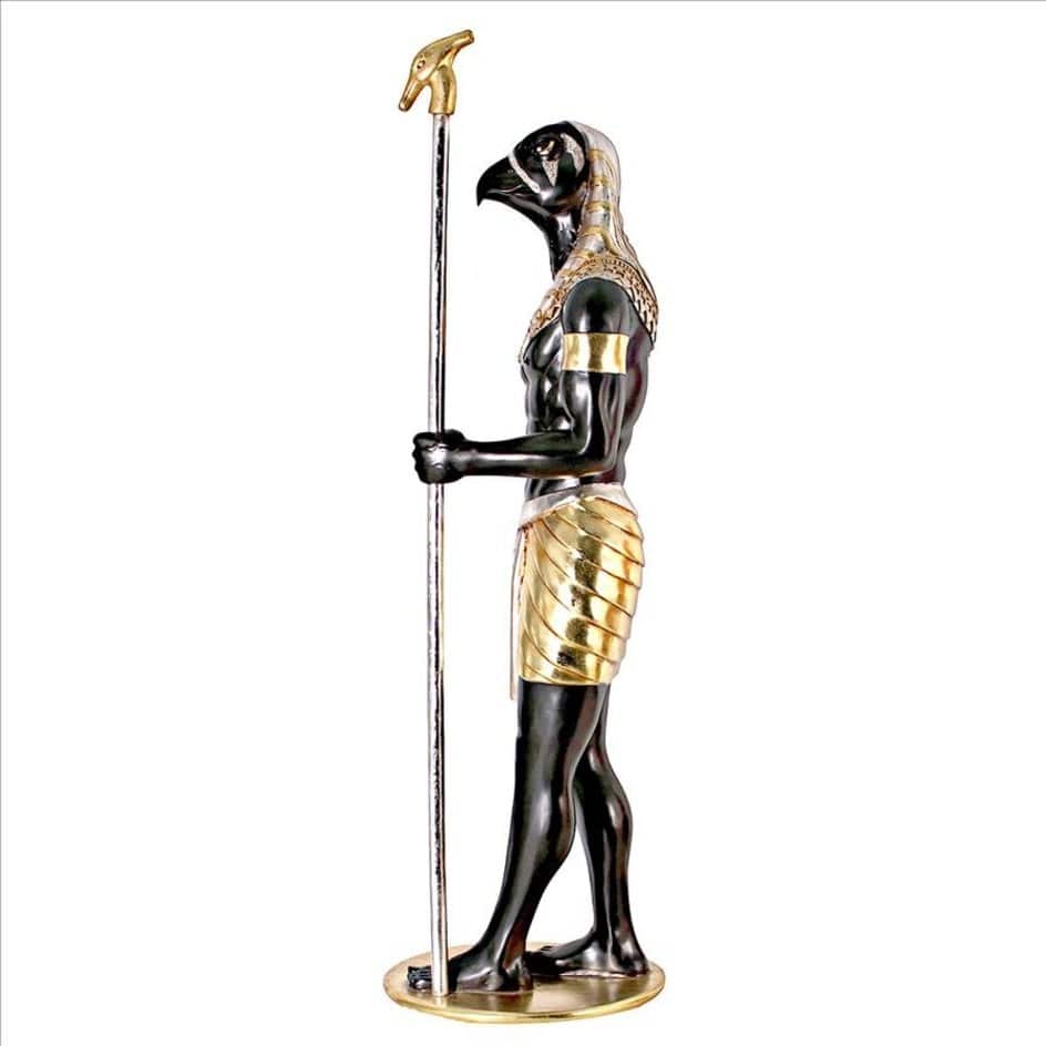 ALDO Décor>Artwork>Sculptures & Statues 26.5"Wx26.5"Dx74"H / NEW / rasin Life-Size Horus Egyptian Grand Ruler Hand Painted in Faux Ebony and Real Gold and Silver Statue