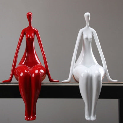 ALDO Decor > Artwork > Sculptures & Statues 37cm / 14.5" inches High X 19cm/ 7.5" Inches Wide / Red and White Set Modern Abstract Woman Handmade Sculpture