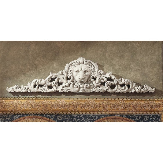 ALDO Décor>Artwork>Sculptures & Statues 38"Wx2.5"Dx9.5"H / NEW / Resin European Architectural Style Lion Sculptural Wall Pediment