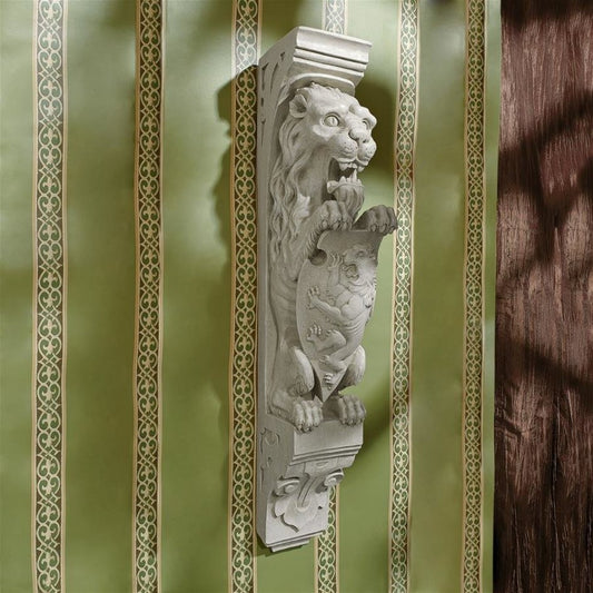 ALDO Décor>Artwork>Sculptures & Statues 4"Wx5"Dx26"H / NEW / Resin Medieval Royal Manor Lion Wall Sculpture with Heraldic Symbol of Strength