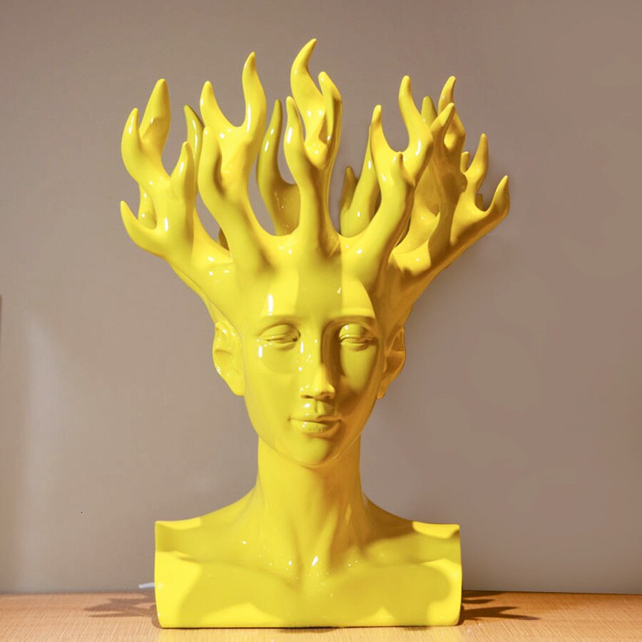 ALDO Decor > Artwork > Sculptures & Statues 47cm / 18.5" inches High  X 31 cm /12.2" inches long X 10.23" Inches Wide / Yelow Designer Modern Style Human Head Large Vase Statue