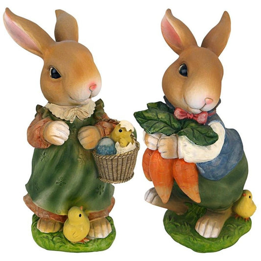 ALDO Decor > Artwork > Sculptures & Statues 7"Wx5"Dx12"H / new / resin Bunny Rabbit Family Carrying Easter Eggs Statues