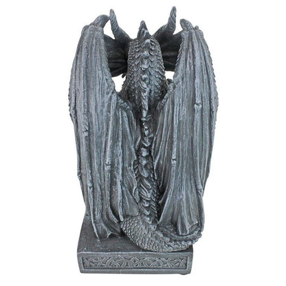 ALDO Decor > Artwork > Sculptures & Statues 8"Wx8"Dx17½"H. 9 lbs. / NEW / resin Arthurian Medieval Dragon Garden Statue With  Sword By Artist Gary Chang