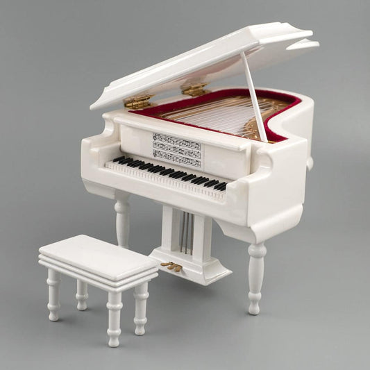 ALDO Decor > Artwork > Sculptures & Statues 8" x5.6" x 6.5" (L*W*H) / NEW / wood Grand Piano White Miniature With Stool Mini Musical Instrument