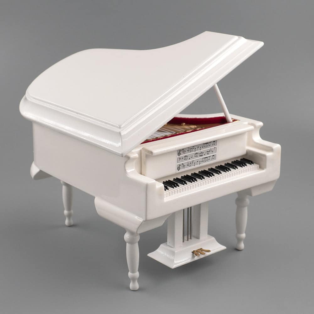 ALDO Decor > Artwork > Sculptures & Statues 8" x5.6" x 6.5" (L*W*H) / NEW / wood Grand Piano White Miniature With Stool Mini Musical Instrument
