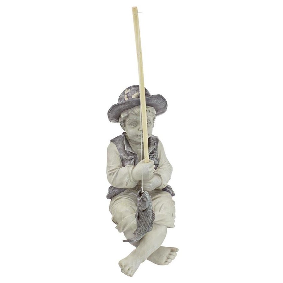 ALDO Décor>Artwork>Sculptures & Statues 9.5"Wx6.5"Dx15"H / NEW / rasin Little Fisherman Children Garden Statue By Artist Jaimy