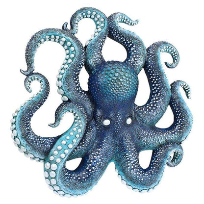ALDO Décor>Artwork>Sculptures & Statues 9.5"Wx6"Dx16.5"H / NEW / Resin Blue Octopus of the Coral Reef Steampunk Garden Wall Sculpture