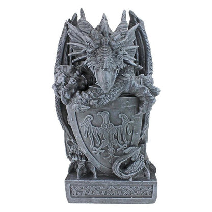 ALDO Decor > Artwork > Sculptures & Statues Arthurian Medieval Dragon Garden Statue With Shield By Artist Gary Chang