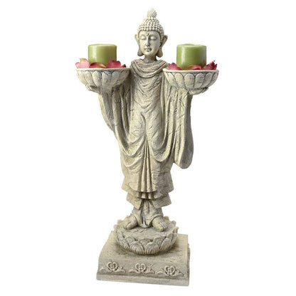 ALDO Décor>Artwork>Sculptures & Statues Buddha  with Two Candle Holder  Bowls Zen Garden Statue