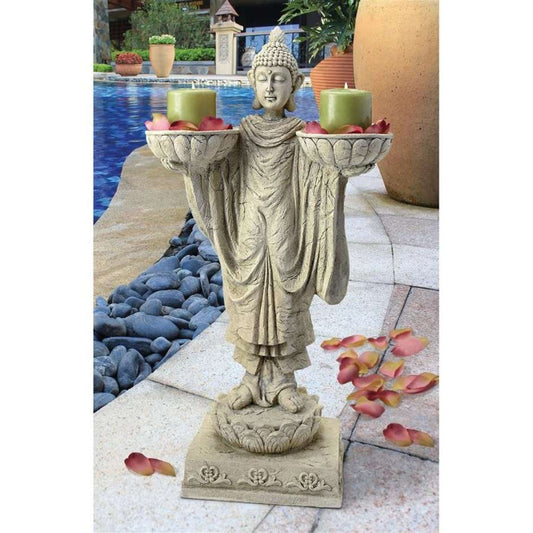 ALDO Décor>Artwork>Sculptures & Statues Buddha  with Two Candle Holder  Bowls Zen Garden Statue