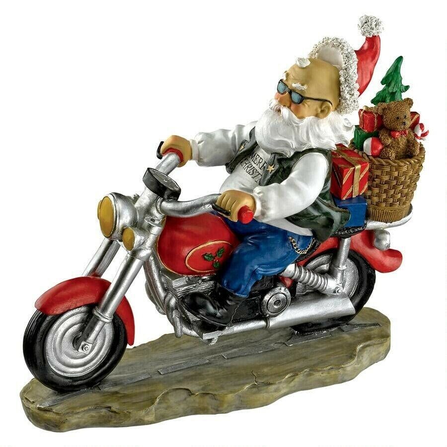 ALDO Decor > Artwork > Sculptures & Statues Christmas Santa Biker With Gifts Desktop Statue