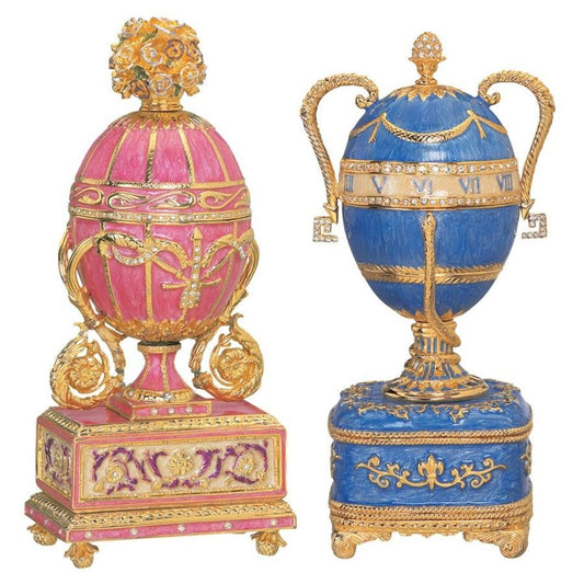 ALDO Decor > Artwork > Sculptures & Statues Easter Gift Katrin The Great Imperial Style Pink Rose and Blue Enameled  Eggs