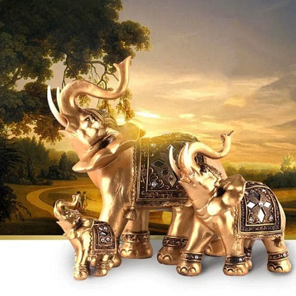 ALDO Decor / Artwork / Sculptures & Statues / Golden Fortune Elephant Famiy Hand Made Sculpture Symbolize Welth, Happiness and Prosperity