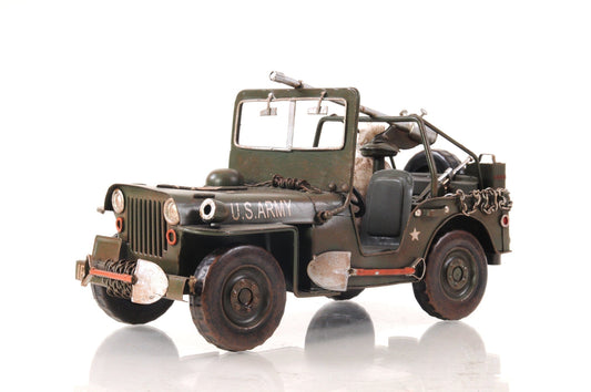 ALDO Decor > Artwork > Sculptures & Statues L: 11 W: 6.5 H: 6 Inches / NEW / iron US Army Green 1940 World War II Era Willys MB Overland Jeep Car Metal Model