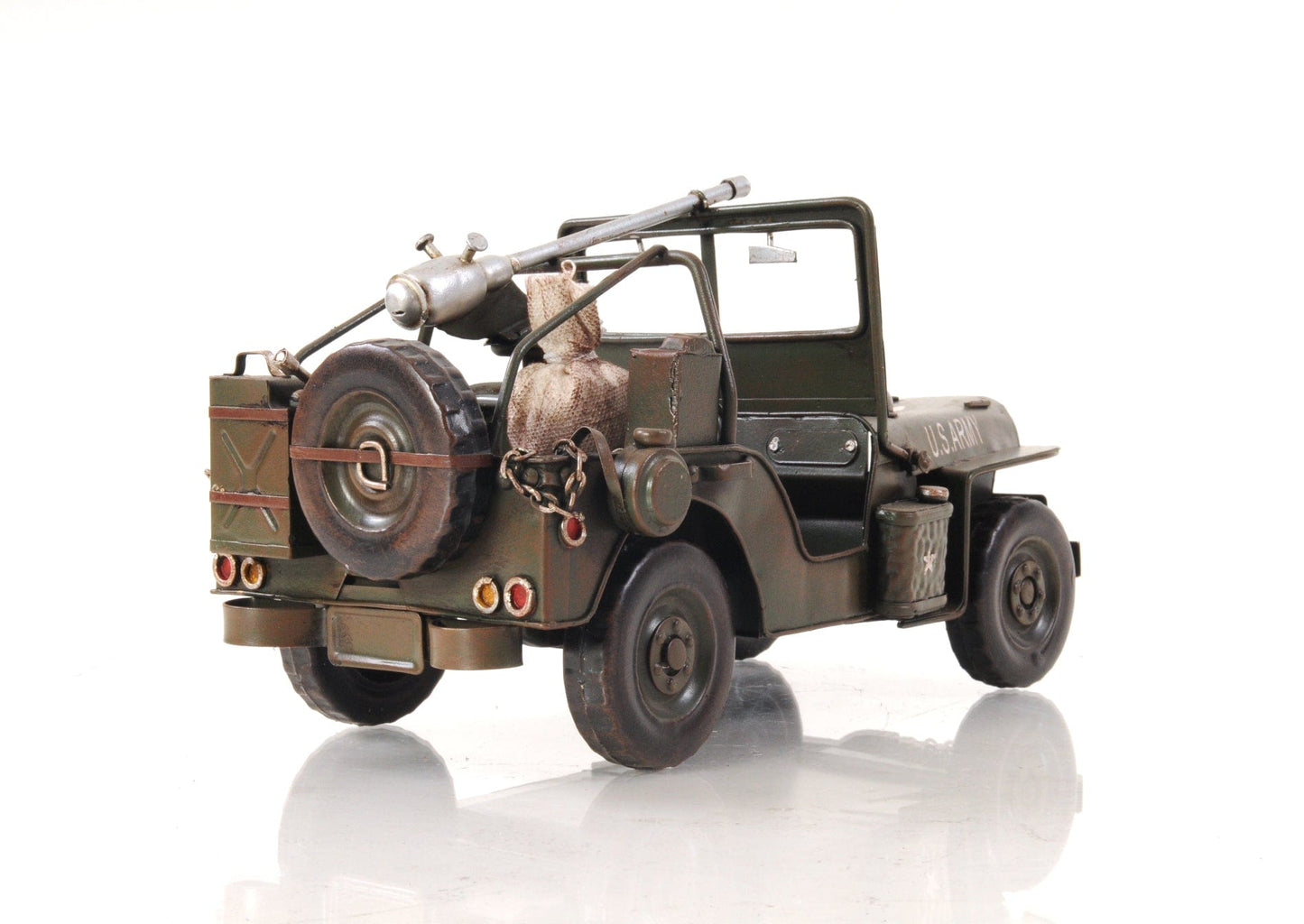 ALDO Decor > Artwork > Sculptures & Statues L: 11 W: 6.5 H: 6 Inches / NEW / iron US Army Green 1940 World War II Era Willys MB Overland Jeep Car Metal Model