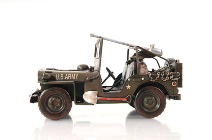 ALDO Decor > Artwork > Sculptures & Statues L: 11 W: 6.5 H: 6 Inches / NEW / iron US Army Green 1940 World War II Era Willys MB Overland Jeep Car Metal Model