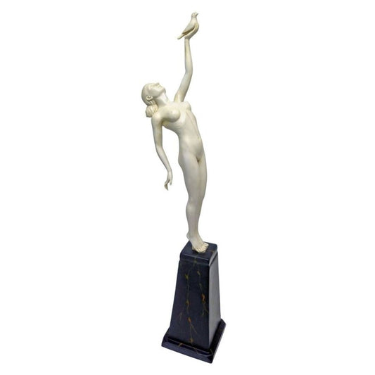 ALDO Decor > Artwork > Sculptures & Statues Message of Love Woman with Dove Art Deco Statue by artist Pierre Le Faguays