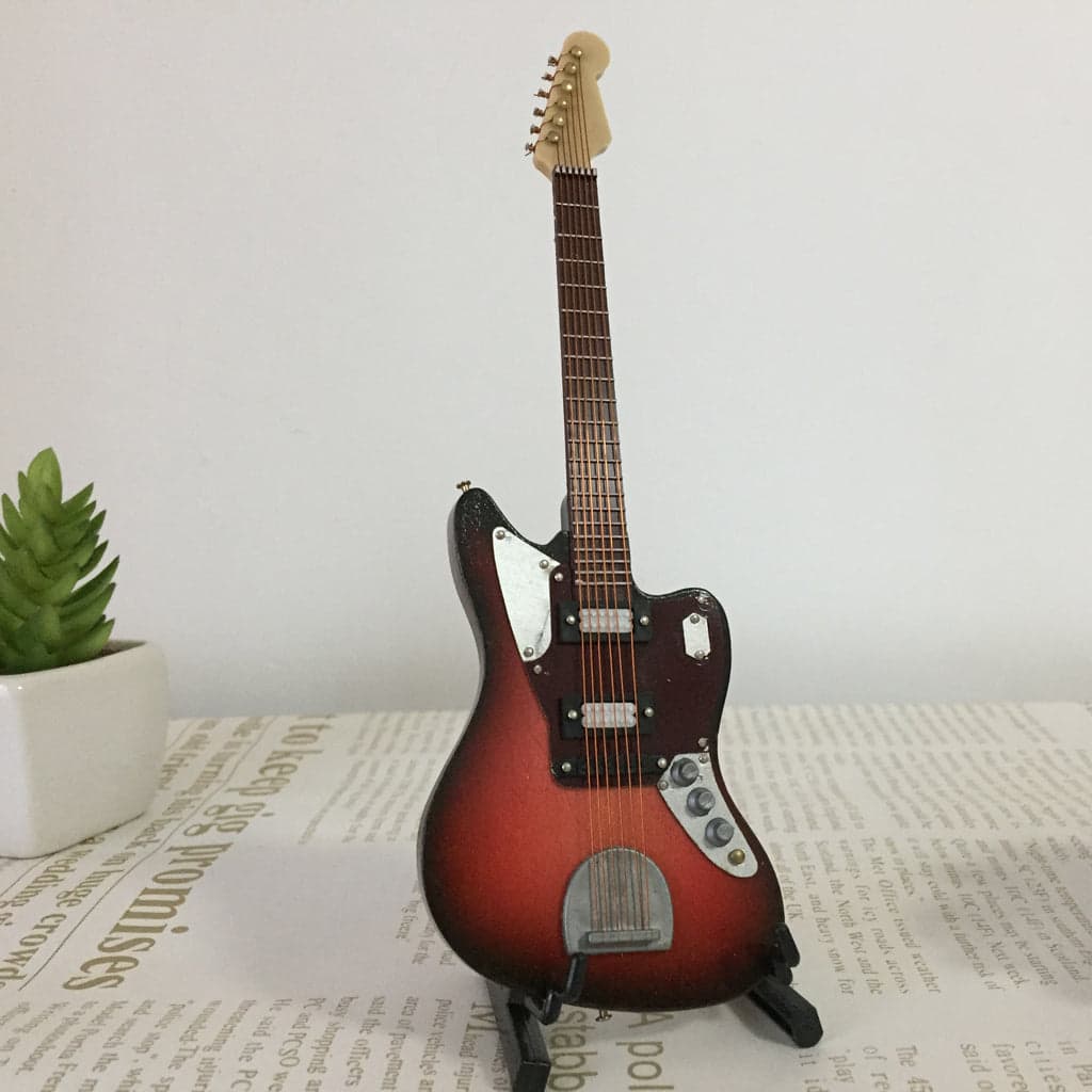 ALDO Decor > Artwork > Sculptures & Statues (W x H): Approx. 6.5 x 18cm/2.56 x 7.09 inch / NEW / wood Miniature Electric Guitar with Stand Mini Musical Instrument