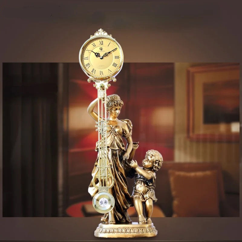 ALDO Decor > Clocks Classical Goddess of Time  With Golden Angel Sculptural Pendulum Clock