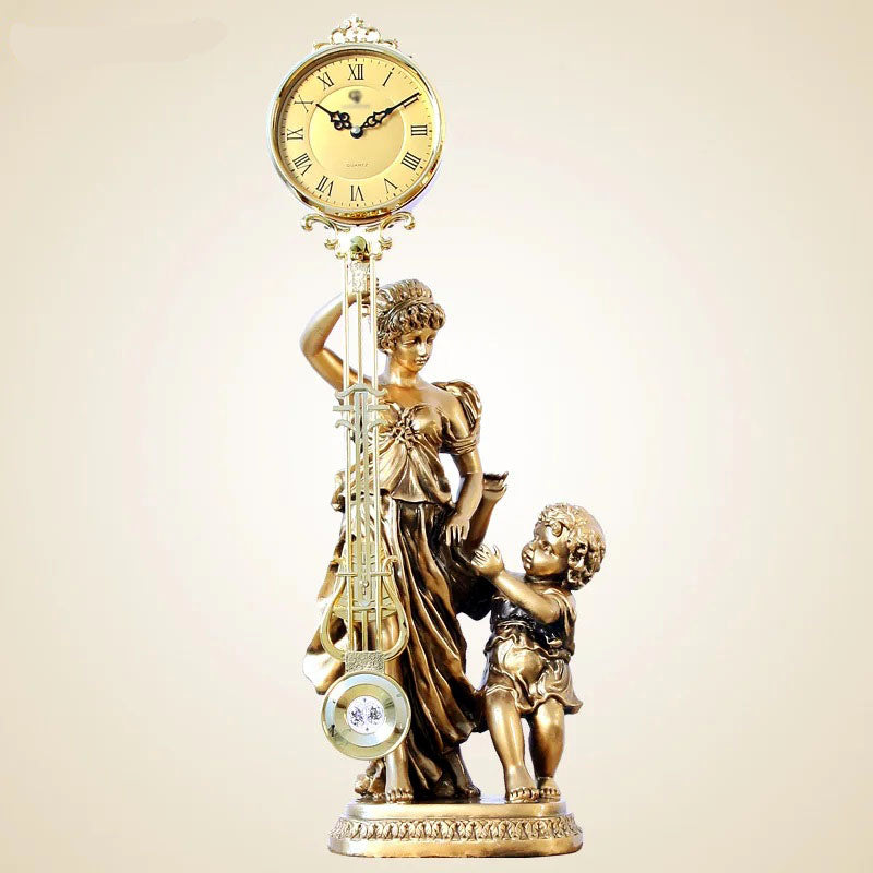 ALDO Decor > Clocks Classical Goddess of Time  With Golden Angel Sculptural Pendulum Clock
