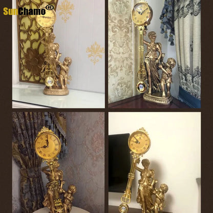 ALDO Decor > Clocks Classical Goddess of Time  With Golden Angel Sculptural Pendulum Clock