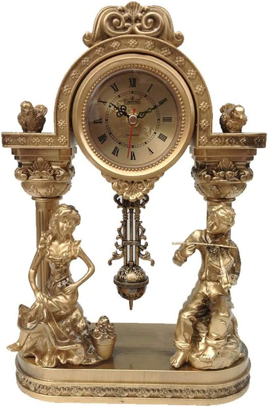 ALDO Decor > Clocks NEW / resin / Length 22*Width 10*Height 33cm Vintage Pendulum  Table Clock Golden Statues and Musical Theme