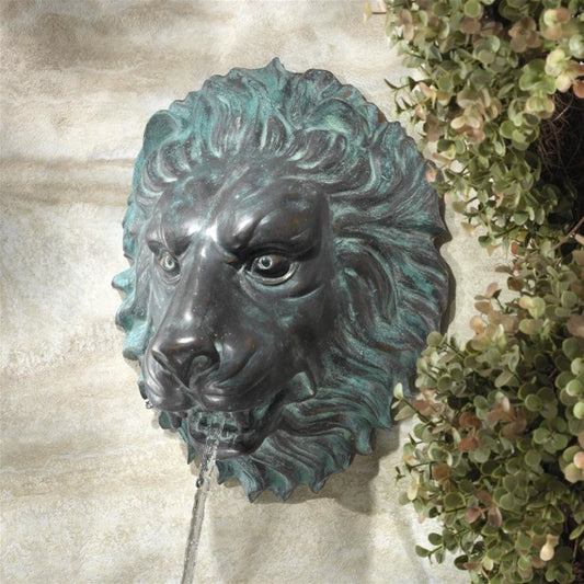 ALDO Decor > Fountains & Ponds 11"Wx6"Dx13"H. / new / resin Florentine Lion Head Spouting  Garden Wall Sculpture With Pump
